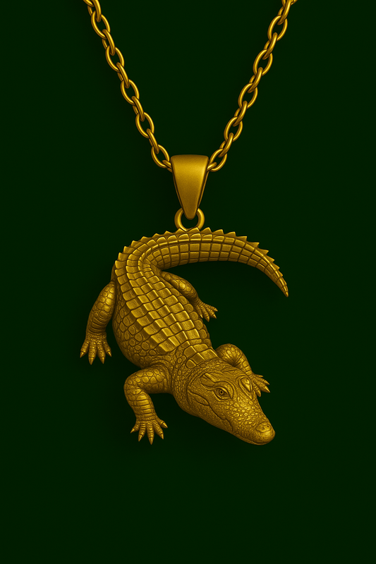 🐊 "Force du Bois Caïman" – Collier Totem Crocodile